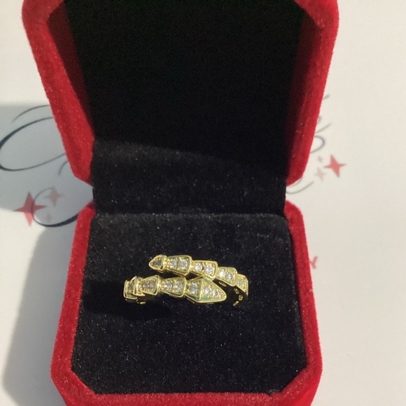 18k Gold Plated  Serpentine Snake Cz Diamond Pave Ring - Picture 6 of 16